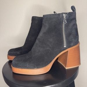 Black Suede Platform Boots, Size 10